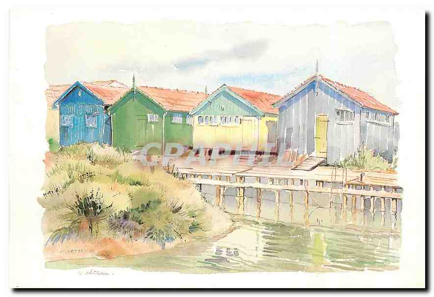 CPM Ile d'Oleron cabannes Ostreicoles dans l'ancien port du chateau