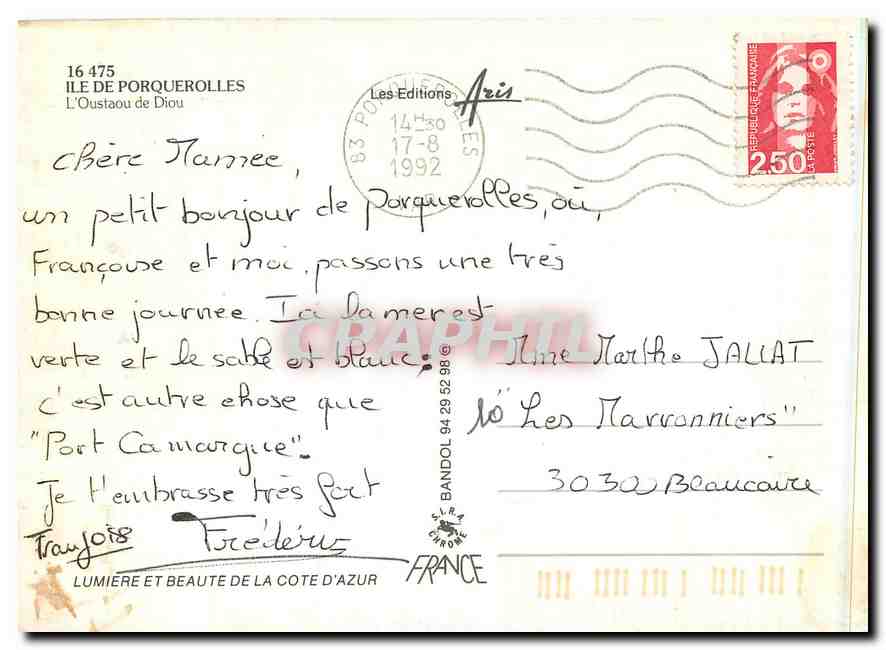 CPM Ile de Porquerolles l'Oustaou de Diou — Rückseite