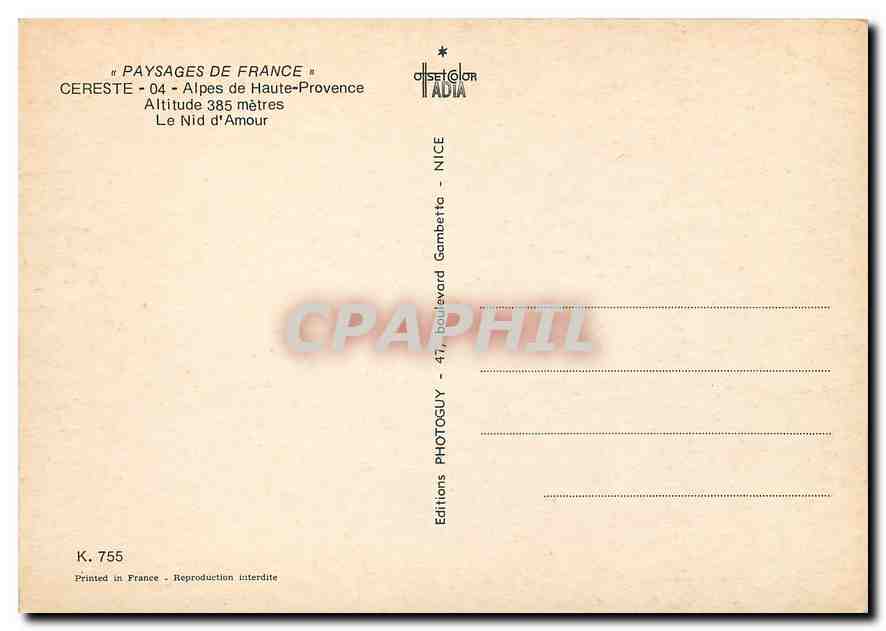 CPM  Paysages de France Ceraste Alpes de Haute Provence alt 385 m le Nod d'Amour — Rückseite