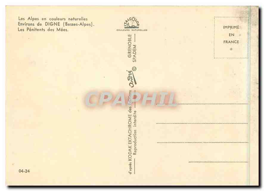 CPM Les Alpes en couleurs naturelles Env de Digne (Basses Alpes) Les Penitents des Mees — Back
