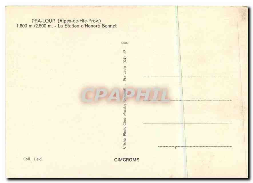 CPM Pra Loup (Alpes de Haute Prov) 1600 m 2500m la station d'Honore Bonnet — Rückseite
