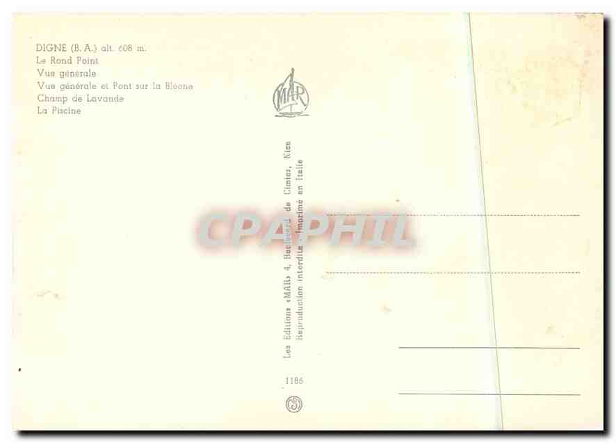 CPM Digne (B A) alt 608 m le rond Point Vue generasle — Verso