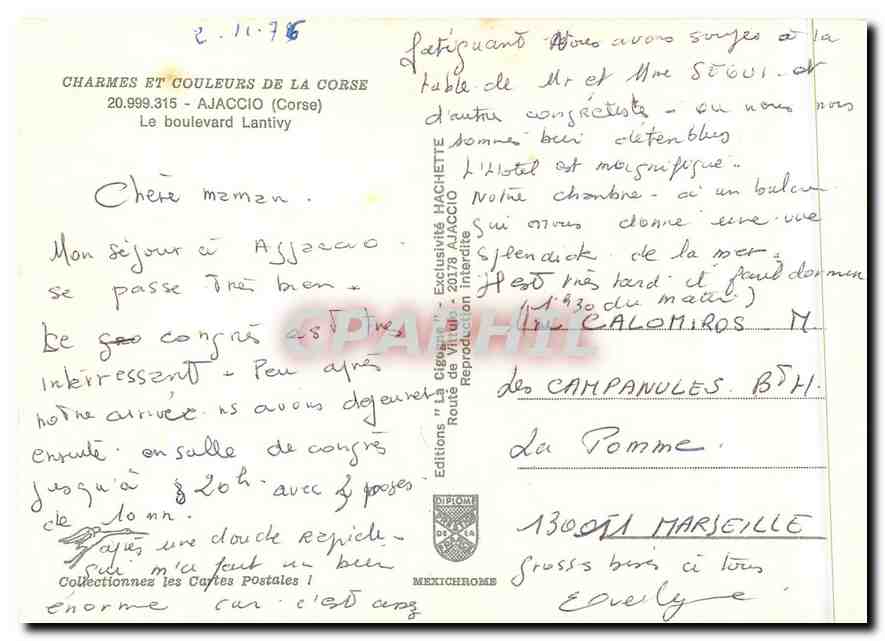 CPM Charmes et couleurs de la corse Ajaccio (Corse) Le boulevard Lantivy — Verso