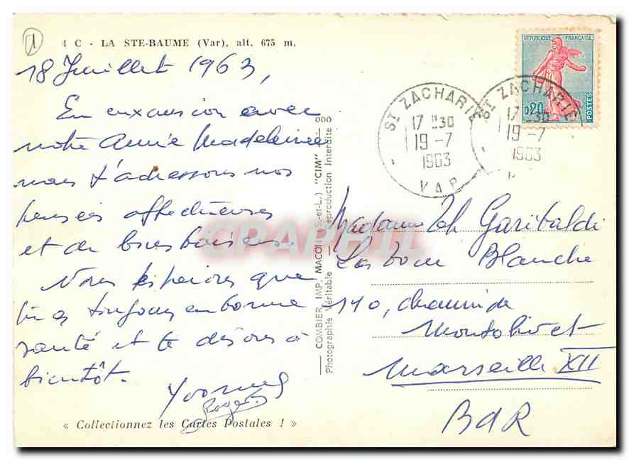 CPM la Sainte Baume (Var) alt 675 m — Verso