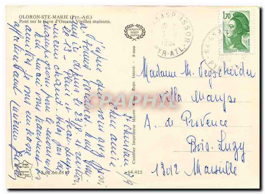 CPM Olorons Ste Marie (Pyr Atl) Pont sur le Gave d'Ossa Vieilles maisons — Rückseite