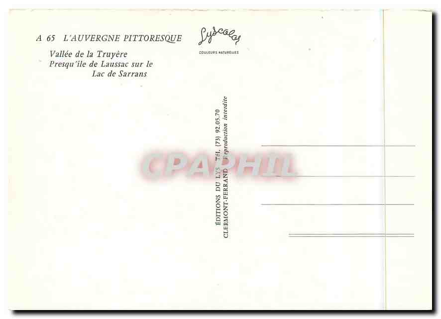 CPM L'Auvergne Pittoresque Vallee de la Truyere Presqu'ile de Laussac sur le lac de Sarrans — Rückseite