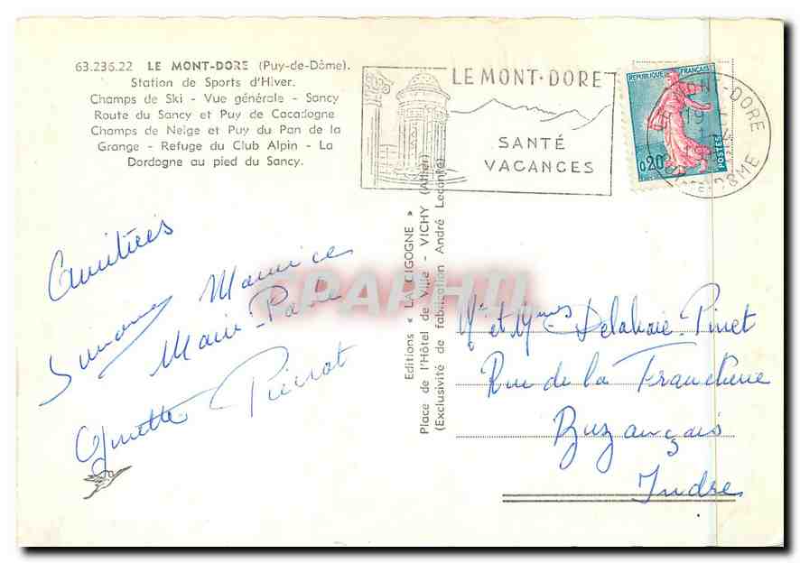 CPM Le Mont Dore Sancy Sous la neige — Verso