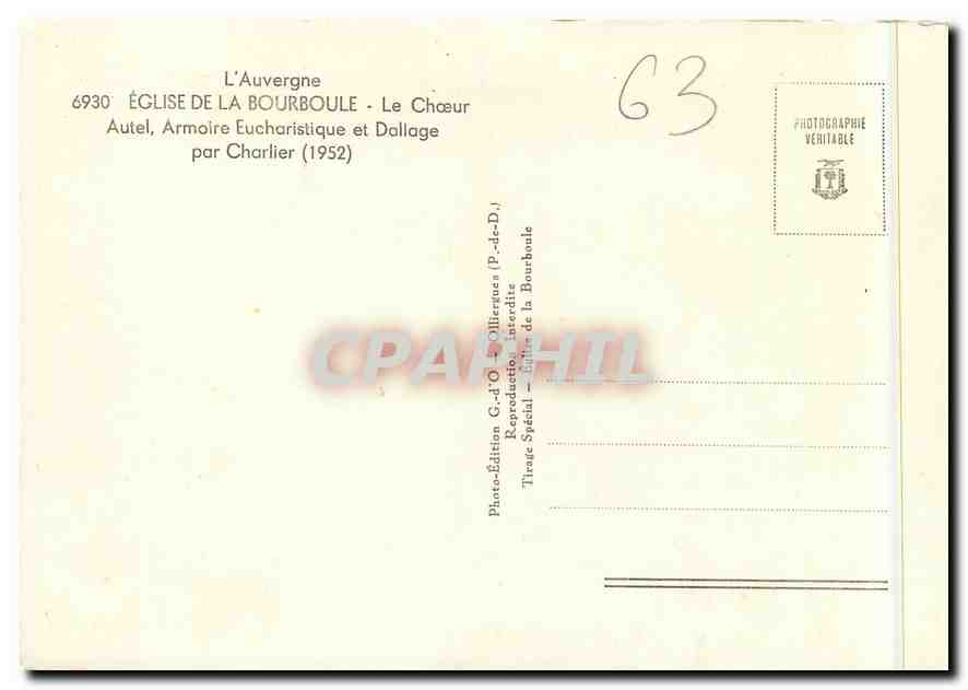 CPM L'Auvergne Eglise de la Bourboule le Choeur Autel Armoire Eucharistique et dallage par charlier  — Back