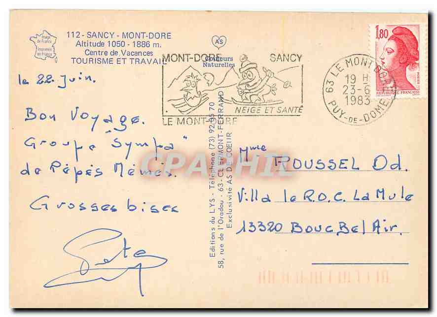 CPM Sancy Mont Dore alt 1050 1886 m centre de vacances Tourisme et travail  — Rückseite