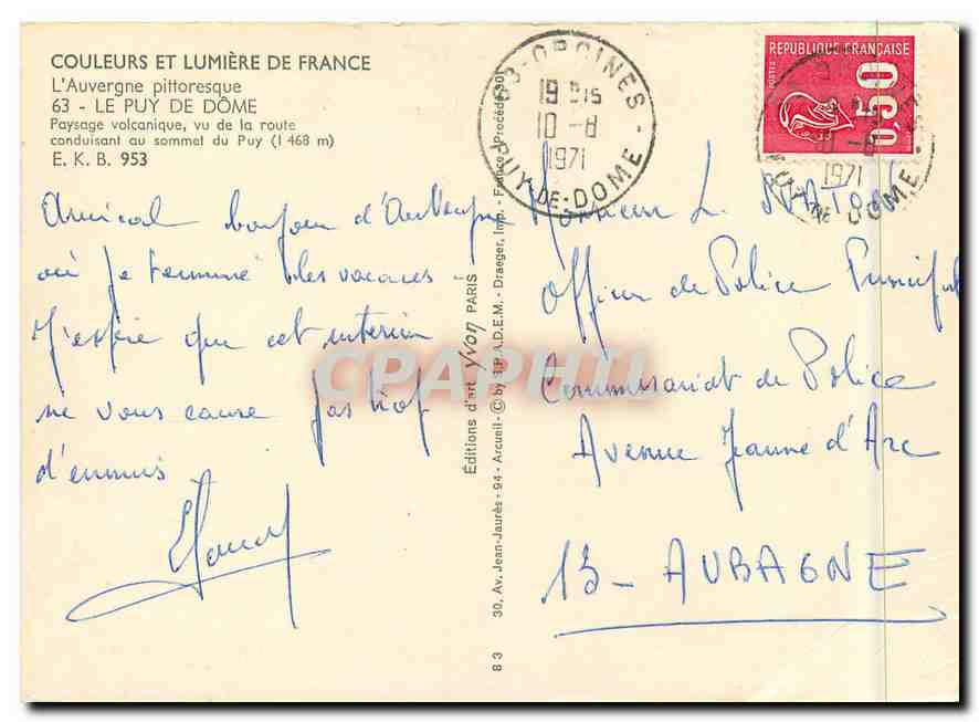 CPM Coueleurs et lumiere de France l'Auvergne pittoresque Le Puy de Dome Paysage Volcanique — Rückseite