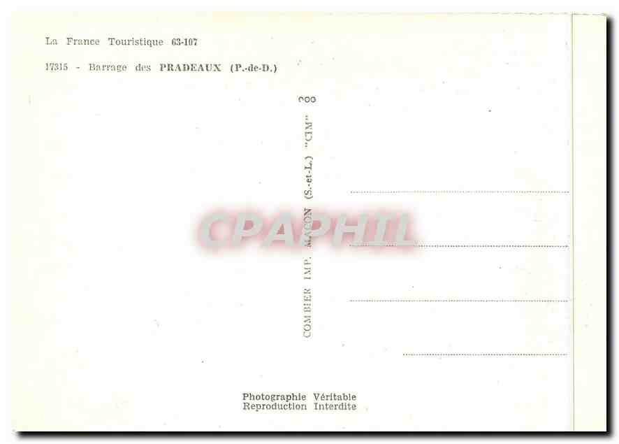 CPM La France Touristique Barrage des Pradeaux (P de D) — Verso