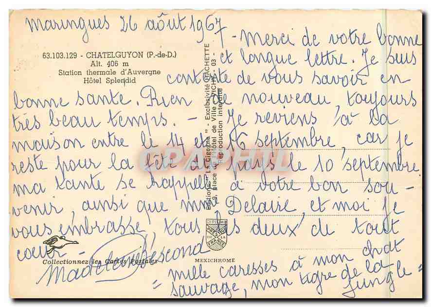 CPM Chatelguyon (P de D) Alt 406 m Station thermale d'Auvergne Hotel Splendid — Rückseite