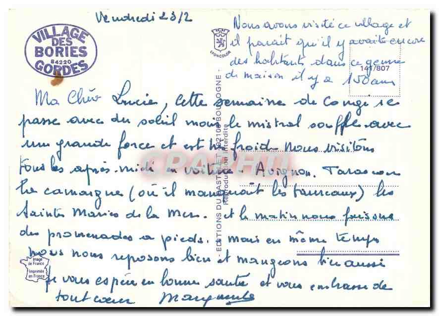 CPM Village des Bories Gordes — Rückseite