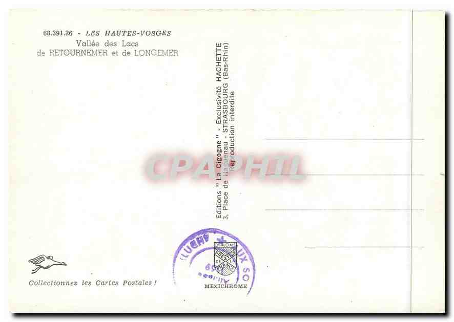 CPM Les Hautes Vosges Vallee des Lacs de Retounemer et de Longmer — Verso
