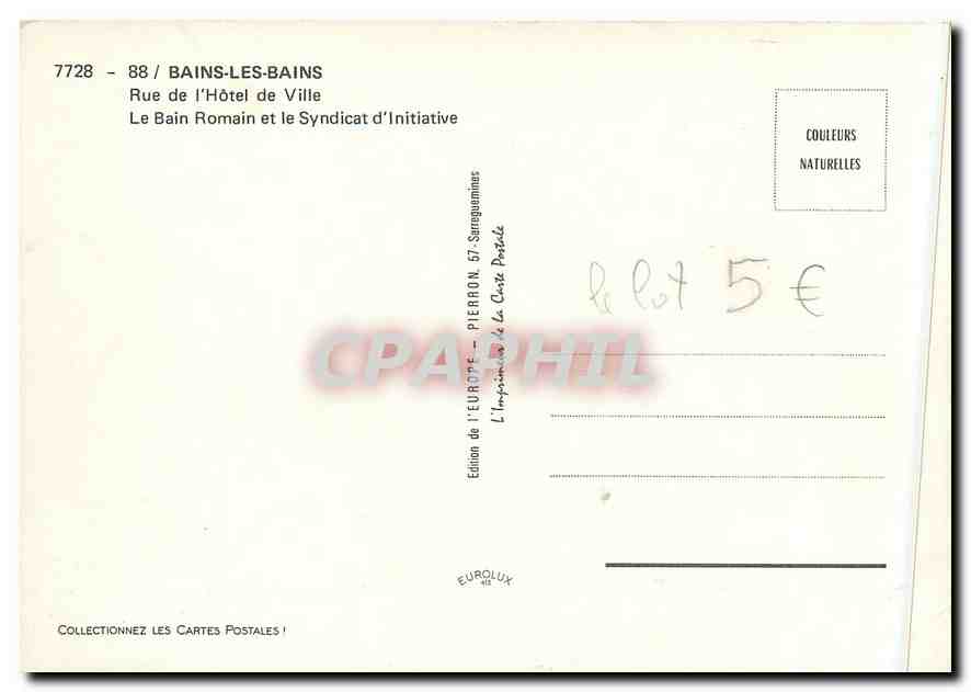 CPM Bains les Bains Rue de l'Hotel de ville le Bain romain et le Syndicat d'Initiative — Rückseite