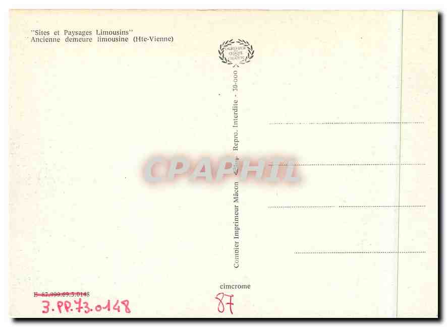 CPM Sites et Paysages Limousins Ancienne demeure limousin (Hte Vienne) — Back