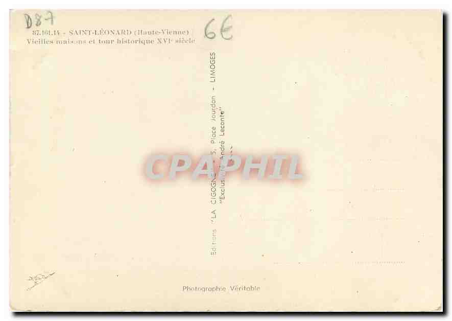 CPM Saint Leonard (Hte Vienne) Vieilles maisons et tour historique XVIe s — Rückseite