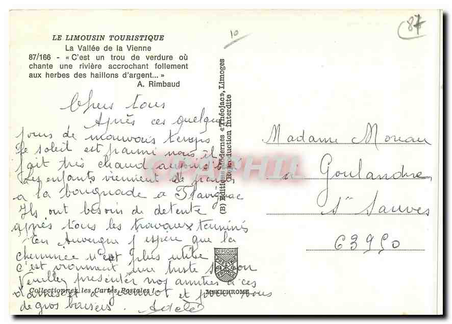 CPM Le Limousin Touristique la vallee de la vienne — Back