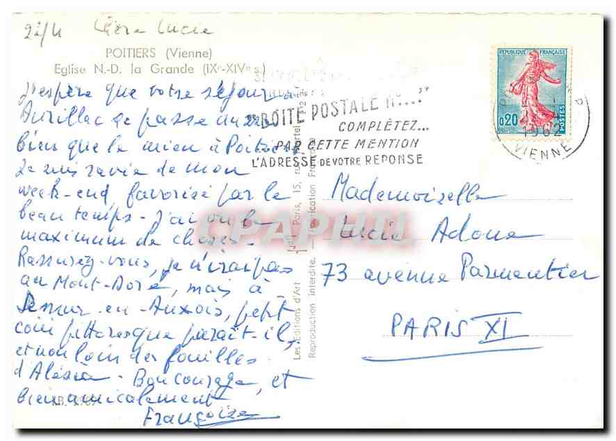CPM Poitiers (Vienne) Eglise N D de la Grande (IX XIVe s) — Verso