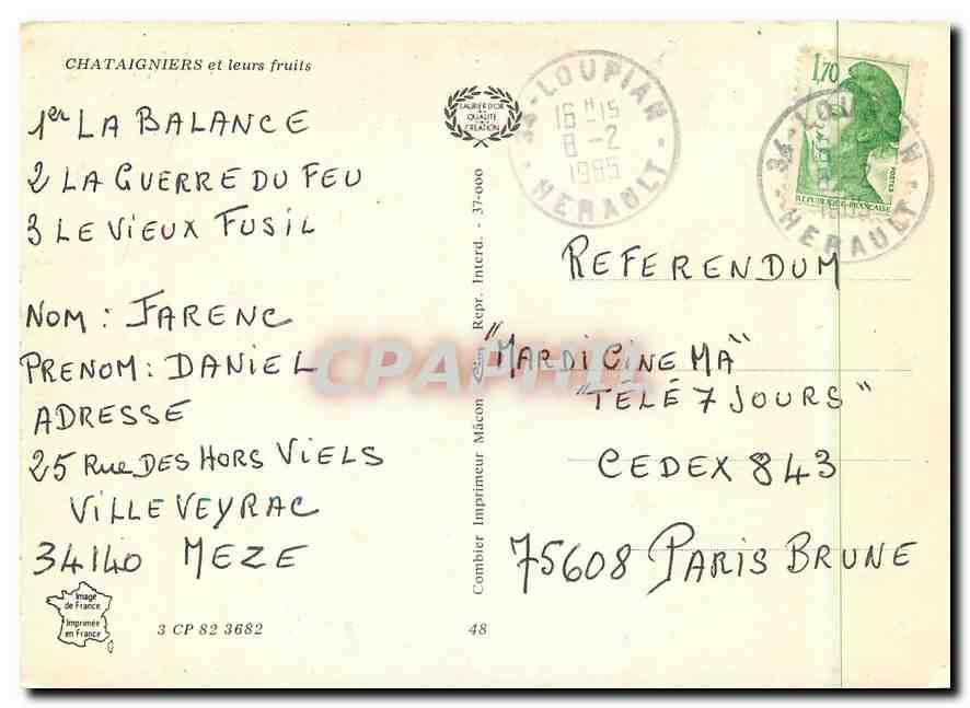 CPM Chataigniers et leurs fruits — Verso