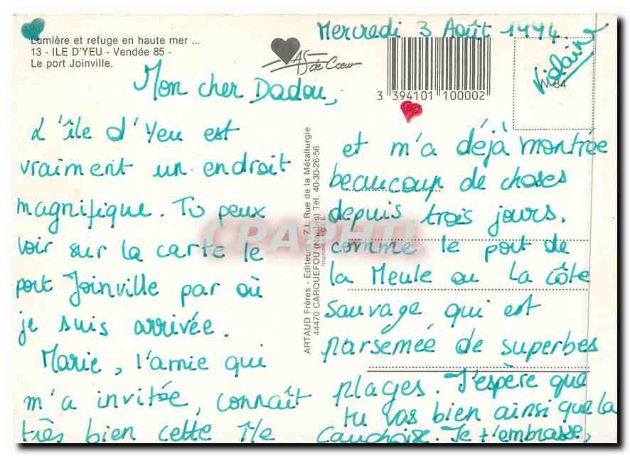 CPM Lumiere et refuge en haute mer Ile d'Yeu (Vendee) Le Port Joinville — Back