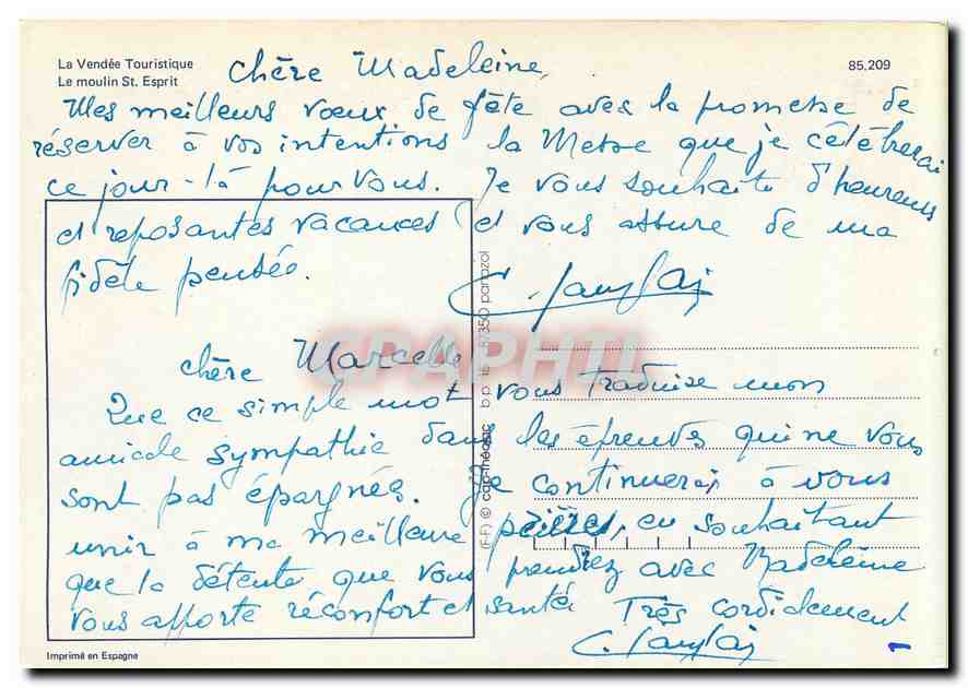 CPM La Vendee touristique Le Moulin St Esprit — Rückseite