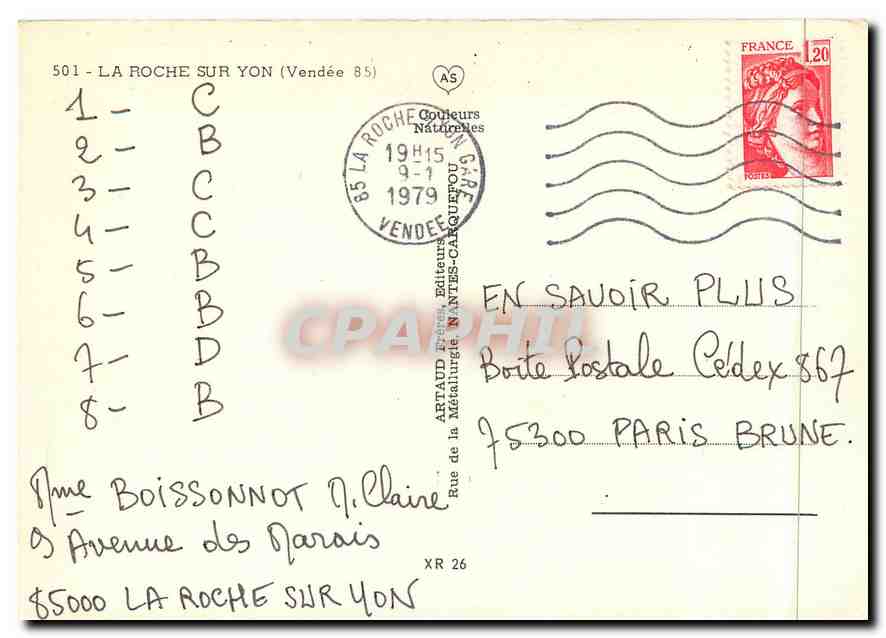 CPM La Roche sur Yon (Vendee) — Back