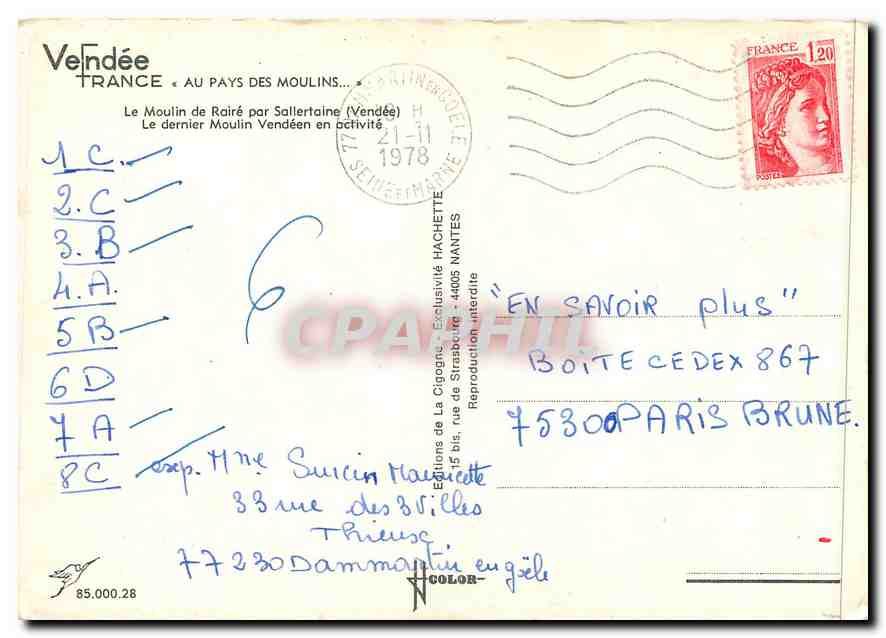 CPM Au pays des Moulins le moulin de Raire par Sallertaine (Vendee) le dernier Moulin Vendeen en act — Back