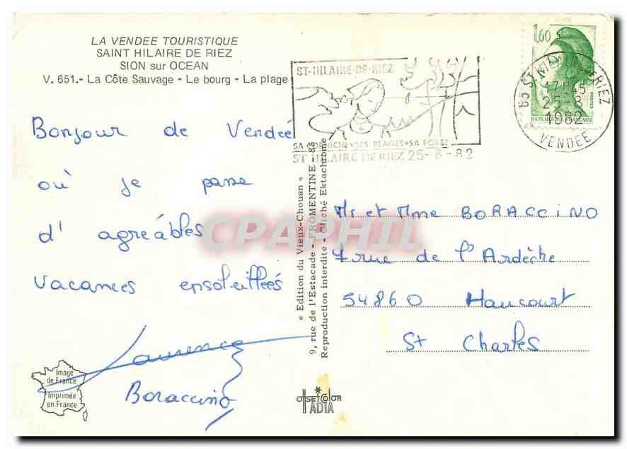 CPM La Vendee Touristique Saint Hilaire de riez sion sur Ocean la cote Sauvage le bourg la plage — Back