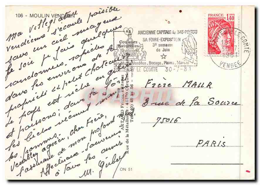 CPM Moulin Vendee — Rückseite