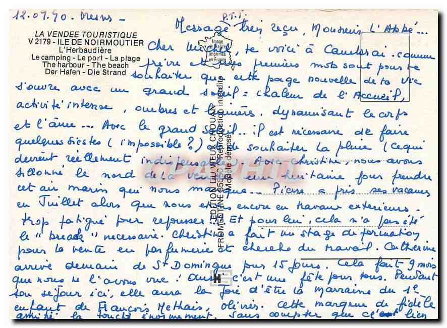 CPM Vendee Pittoresque Ile de Noirmoutier l'Herbaudiere — Back