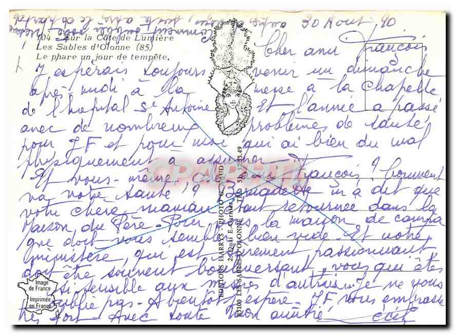 CPM Sur la Cote de Lumiere les Sables d'Olonne Le Phare un jour de tempete — Rückseite