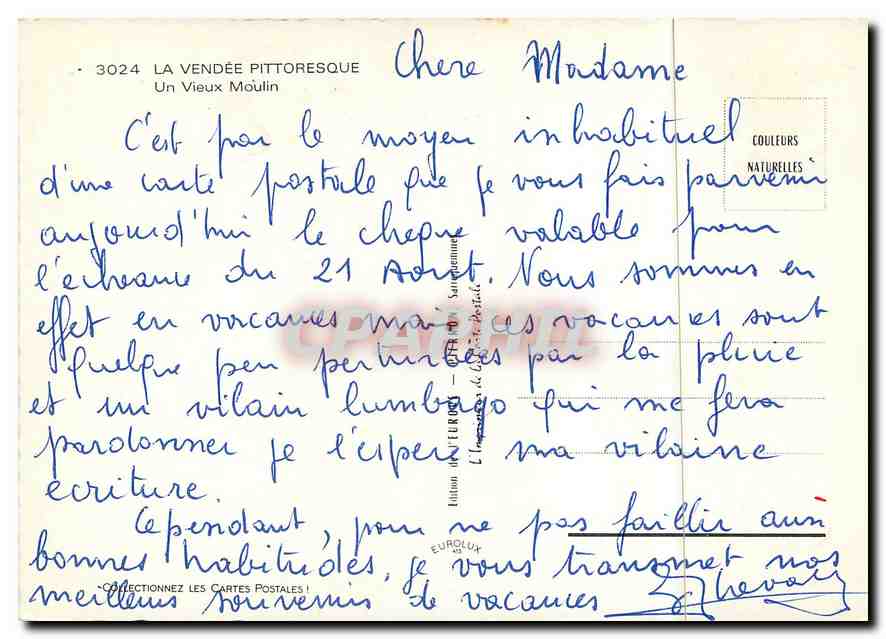 CPM La Vendee Pittoresqsue Un vieux Moulin — Back