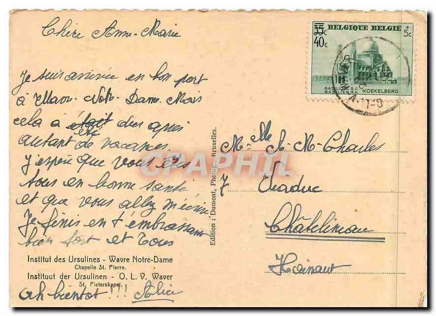 CPM Institut des Ursulines Wavre Notre Dame chapelle St Pierre — Back