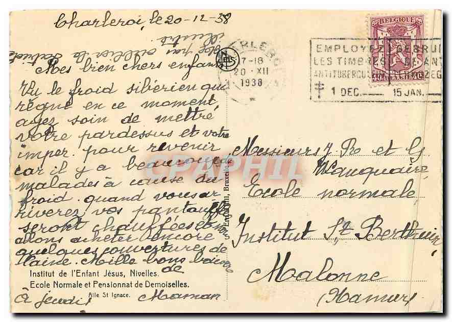 École Normale et Pensionnat de Demoiselles — Institut de l'Enfant Jésus, Nivelles — éditeur inconnu — Verso