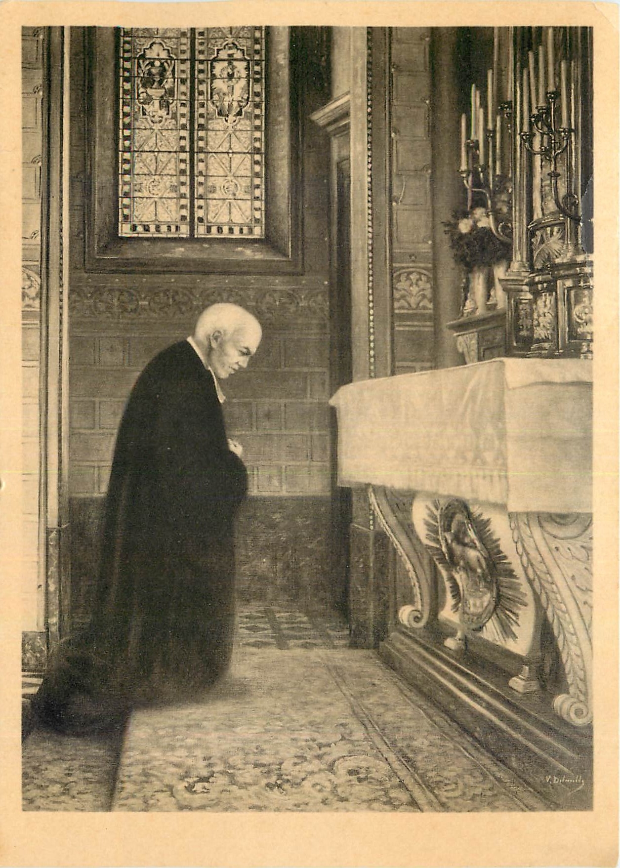 CPM Le Serviteur de Dieu Frere Mutien Marie en priere devant le Tabernacle (Chapelle du Pensionnat d