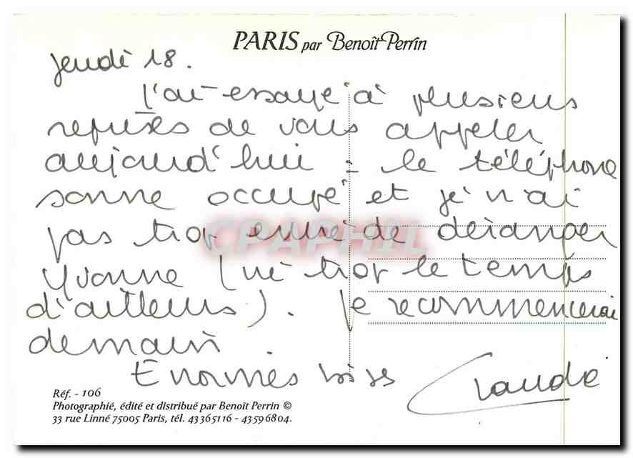 CPM Paris par Benoit Perrin L'Ile Saint Louis la cathedrale Notre Dame de Paris — Rückseite