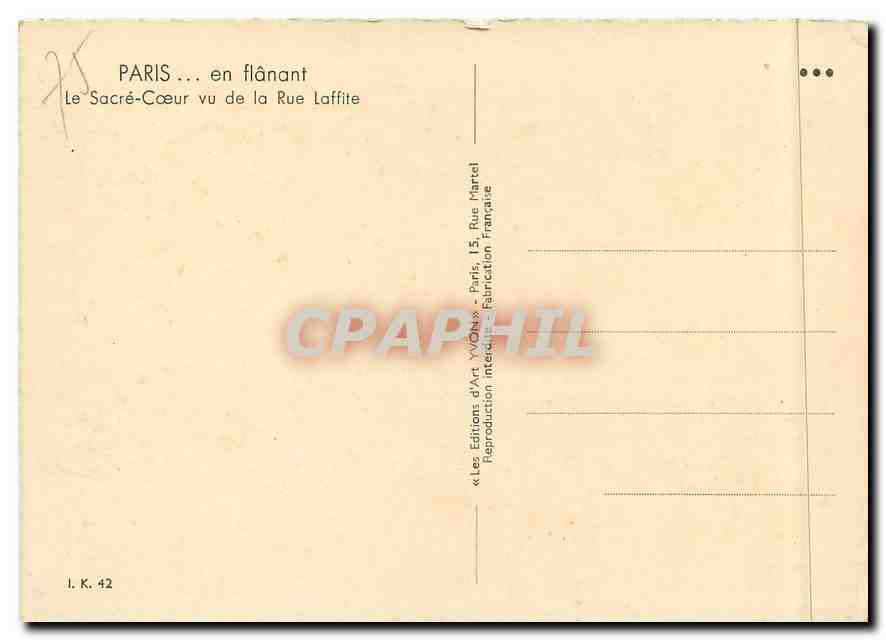 CPM Paris Le Sacre Coeur vu de la Rue Laffite — Rückseite