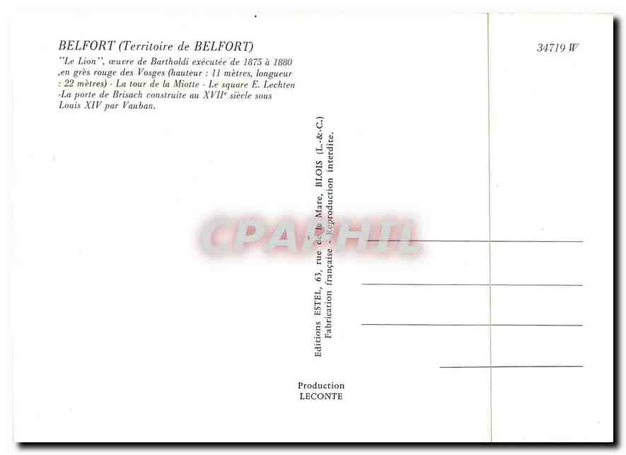 CPM Belfort (Territoire de Belfort) Le Lion — Verso