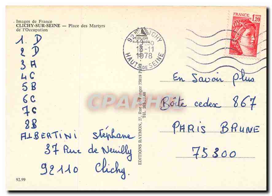 CPM Clichy sur Seine Place des Martyrs de l'Occupation — Rückseite
