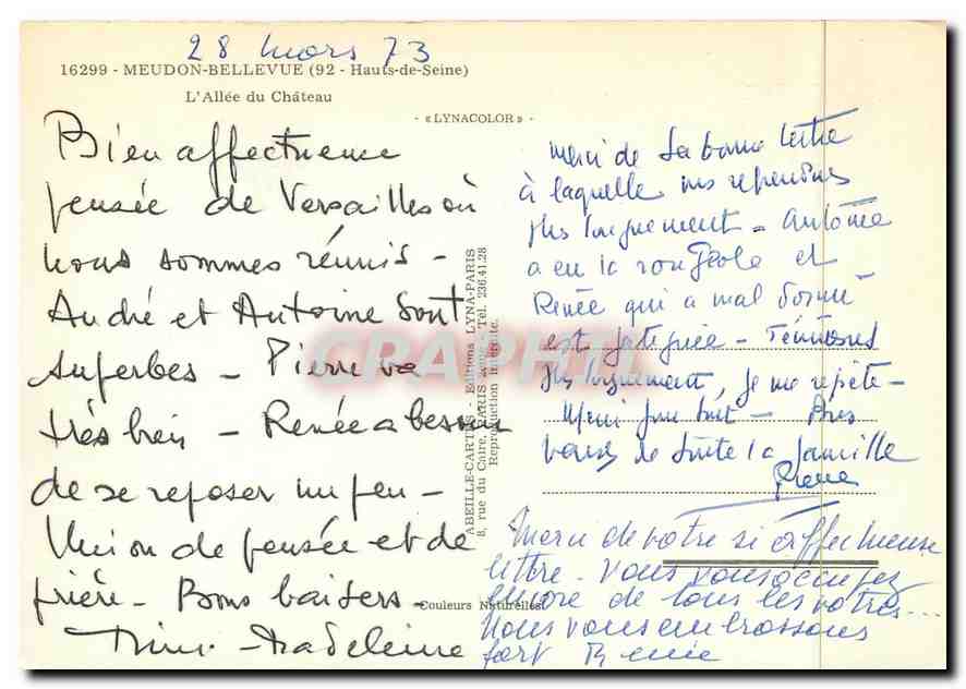 CPM Meudon Bellevue (Hauts de Seine) L'Allee du Chateau — Rückseite