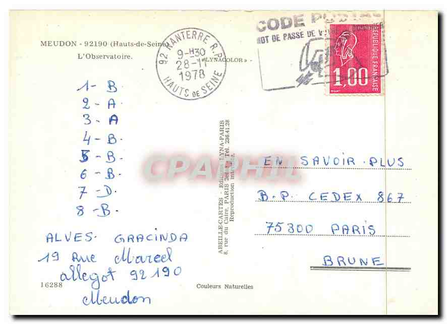CPM Meudon (Hauts de Seine) L'Observatoire — Rückseite