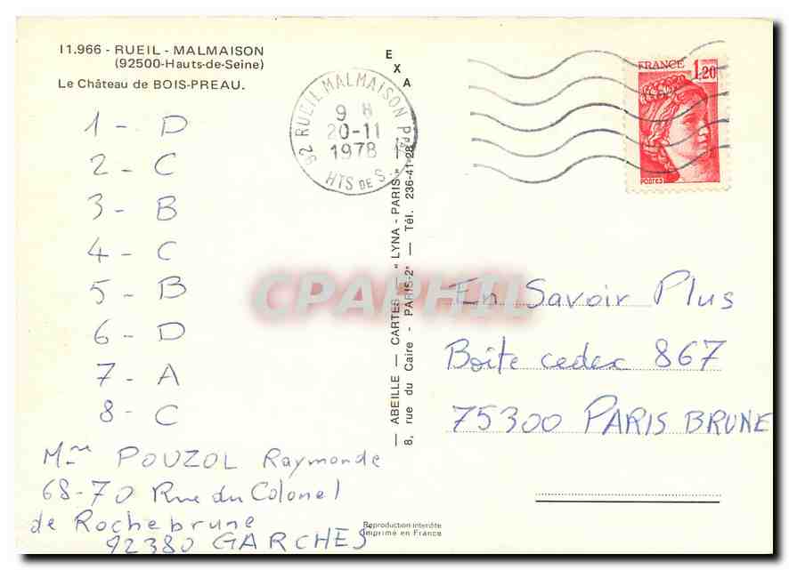CPM Rueil Malmaison (Hauts  de Seine) Le Chateau de Bois Preau — Rückseite
