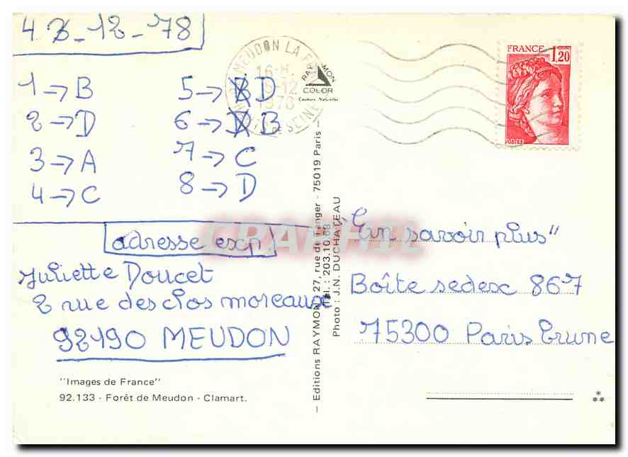 CPM Images de France Foret de Meudon Clamart — Rückseite