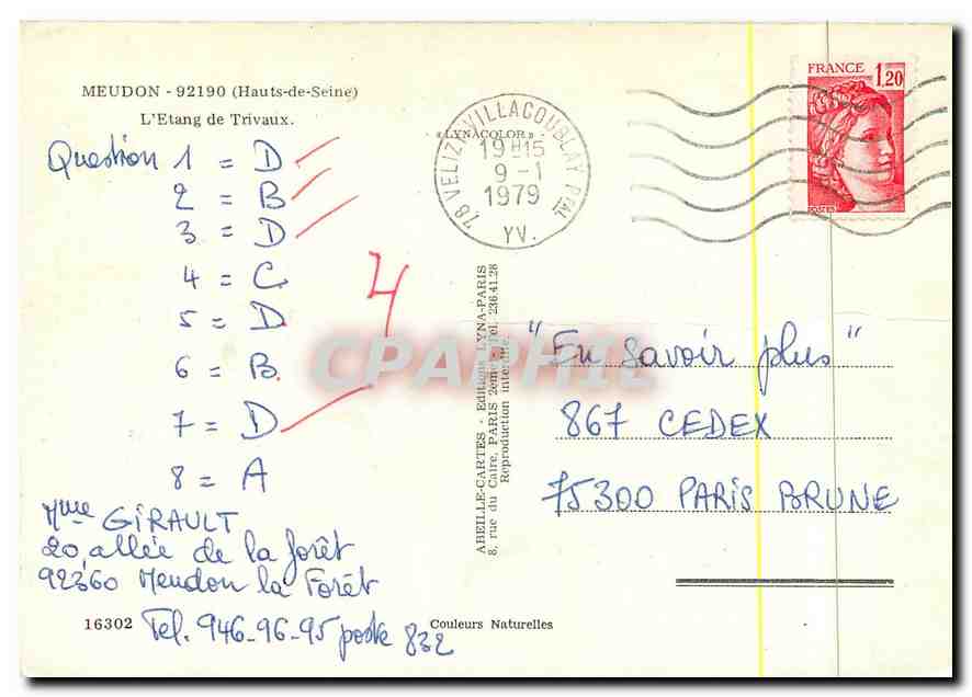 CPM Meudon (Hauts de Seine) l'Etang de Trivaux — Rückseite
