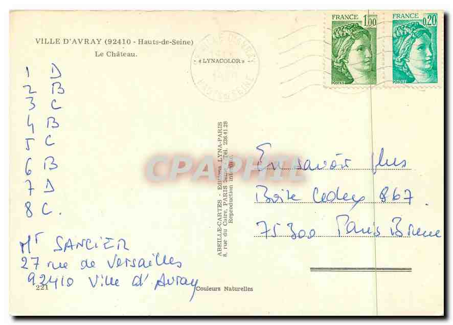 CPM Ville d'Avray (Hauts de Seine) Le Chateau — Rückseite