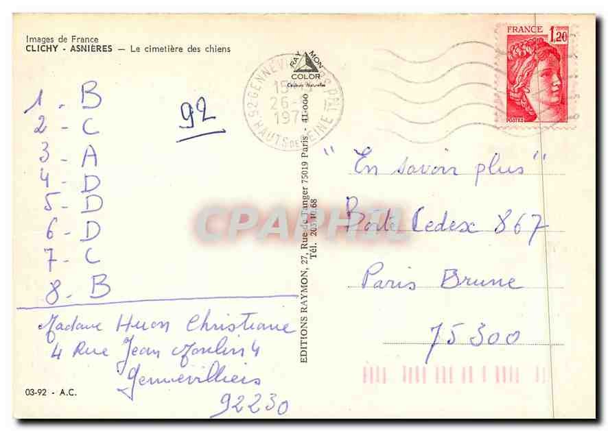 CPM Images de France Clichy Asnieres le cimetieres des chiens — Rückseite