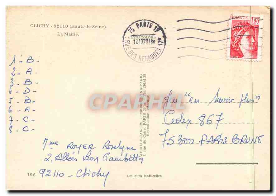 CPM Clichy (Hauts Vienne) La Mairie — Rückseite