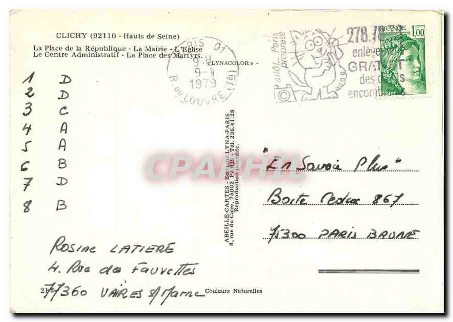 CPM Clichy (Haut de Vienne) La Place de la Republique La Mairie l'Eglise — Rückseite