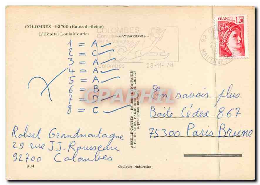 CPM Clombes (Hauts de Seine) L'Hopital Louis Mourier — Rückseite